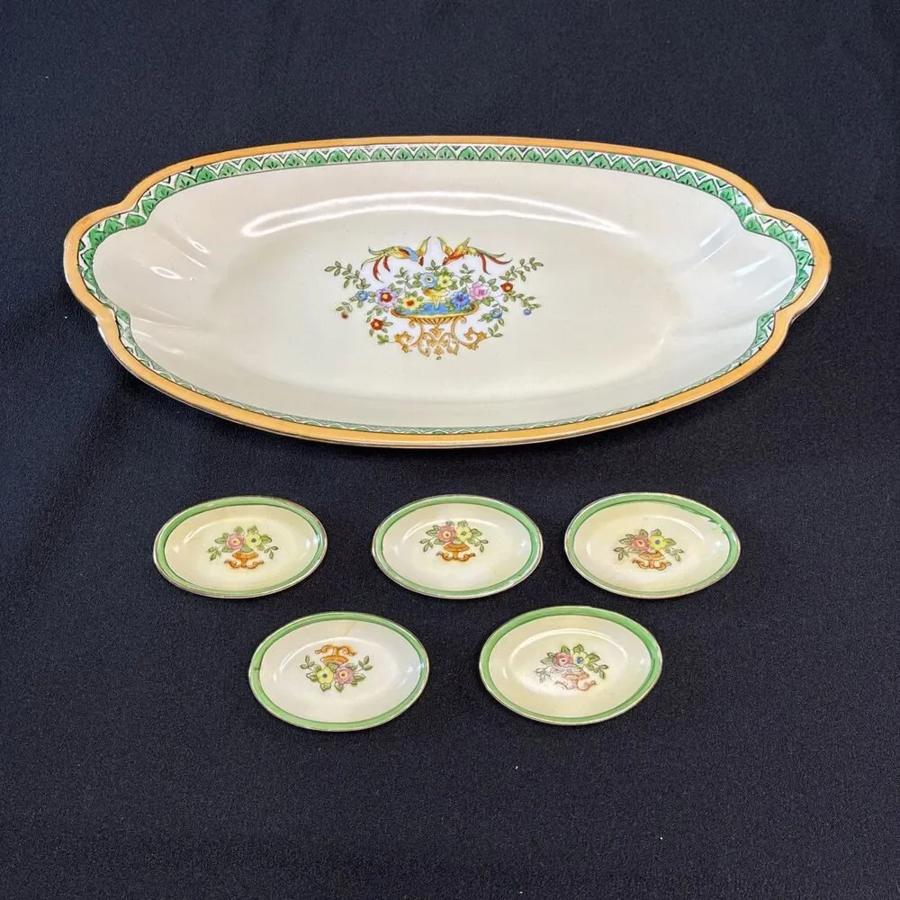 Antique Noritake Princess Handpainted Art Deco Celery Dish Salt Cellar Set Japan